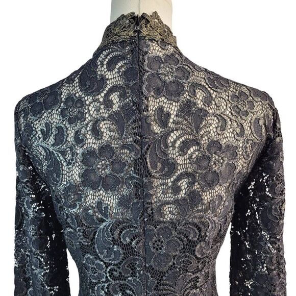 Rachel Zoe Size 6 RTR Designer Black Lace Dress Long Sleeve High Neck Hidden Zip - Picture 10 of 16